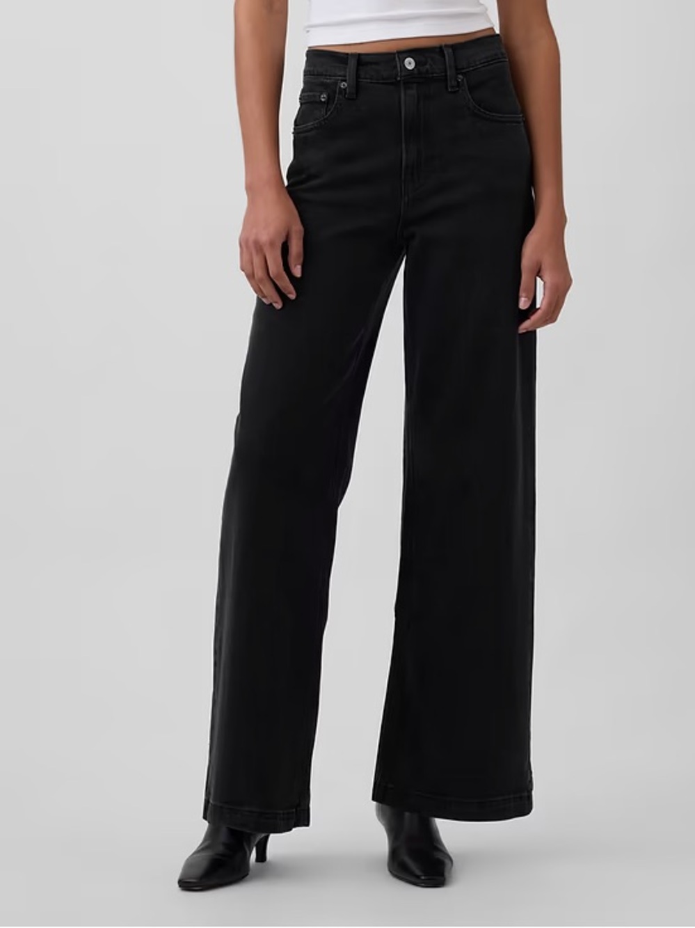 Gap High Rise Stride Jeans Womens 26 Washed Black Wide Leg Denim Pants unworn